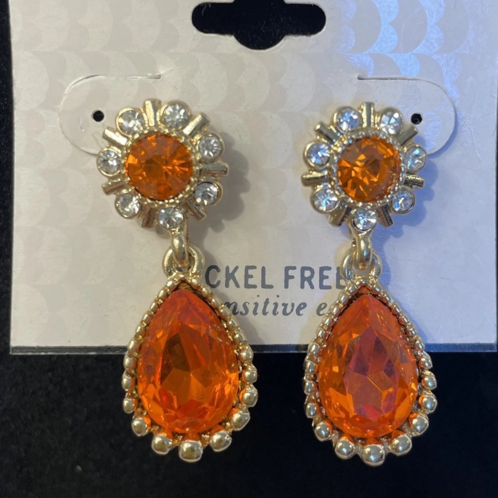 Orange White Gold Pierced Earrings Dress Barn Nickel Free Nwt Fashion Jewlery 12$